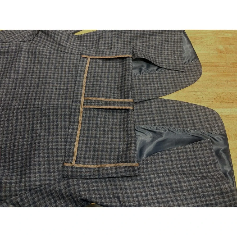 Mens Hart Schaffner Marx Sport Coat Jacket Size 48L Plaid Blue Brown USA Made